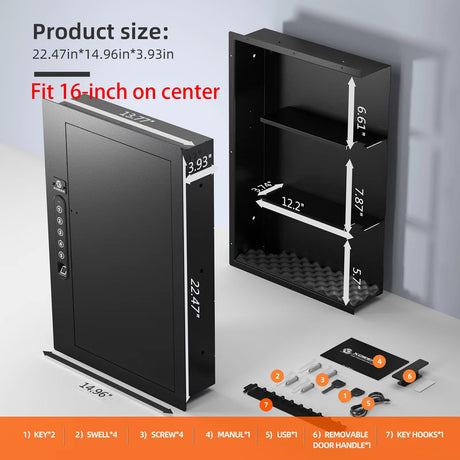 XDeer Security Flat Wall Safes In-Wall Hidden Safes Biometric Safes Fingerprint Safes Electronic Hidden Safes with Numeric Keypad Protecting Handguns, Money, Jewelry, Passports - for Home or Business XDeer