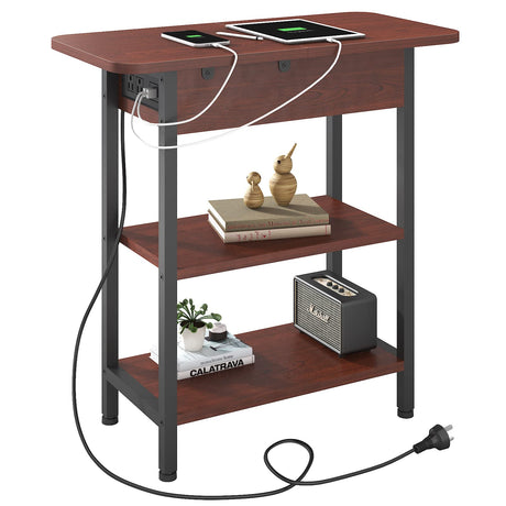 LIDYUK End Table with Charging Station, Flip Top Side Table with USB Ports and Outlets, Nightstand for Small Spaces, Bedside Tables with Storage Shelf for Living Room, Bedroom, Dark Cherry LIDYUK