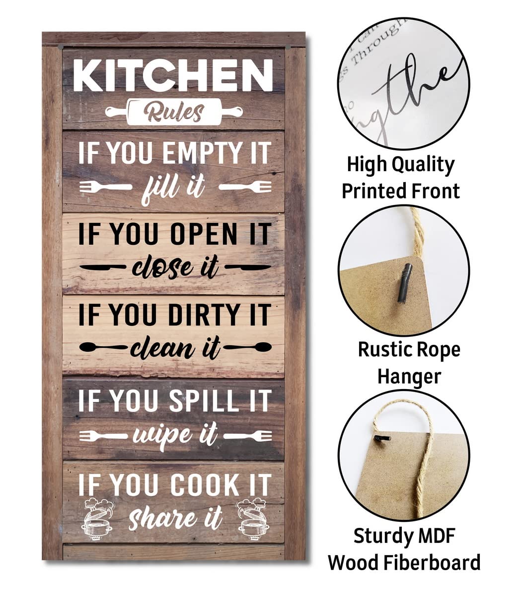 Hanging Kitchen Rules Wood Decor Sign, Rustic Kitchen Wooden Signs, Printed Wood Wall Art Sign, Kitchen Door Rules Rustic Sign, Hanging Wood Sign Kitchen Decor, Funny Farmhouse Kitchen Wall Décor Gkwa