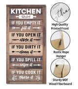 Hanging Kitchen Rules Wood Decor Sign, Rustic Kitchen Wooden Signs, Printed Wood Wall Art Sign, Kitchen Door Rules Rustic Sign, Hanging Wood Sign Kitchen Decor, Funny Farmhouse Kitchen Wall Décor Gkwa