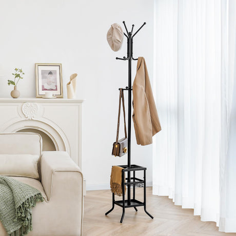 Yoobure Coat Rack Freestanding, Coat Tree with Umbrella Holder, Metal Coat Rack Stand with 12 Hooks, Modern Coat Hanger Stand for Entryway, Purse Rack Hat Rack Stand for Living Room Bedroom Office Yoobure