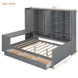 NCKMYB Queen Size Wall Murphy Bed with Desk & Storage, Space-Saving Fold-Down Bed with Shelves & Top Cabinet (Gray, Queen) NCKMYB