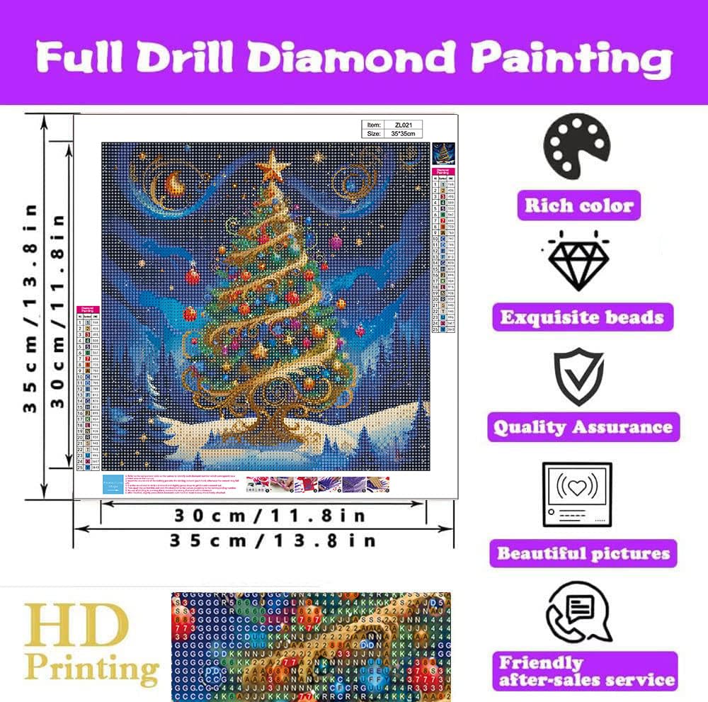 Christmas Tree Diamond Paintings Kits for Adults, Christmas Scenery Diamond Art Kits Full Drill Diamond Dots Paint with Diamonds Gem Arts and Crafts for Beginner Home Wall Decor WUSARPLY