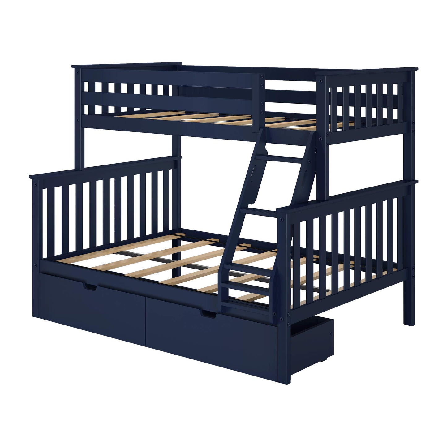 Max & Lily Twin-Over-Full Bunk Bed with Storage Drawers in Natural Wood - WoodArtSupply