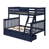 Max & Lily Bunk Bed, Twin-Over-Full Wood Bed Frame for Kids with Storage Drawers, Blue Max & Lily
