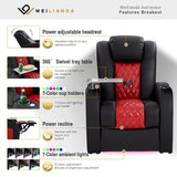 Weilianda Home Theater Seating, Top Grain Leather Movie Seats Recliner Chair, Zero Gravity Reclining Gaming Sofa with Power Headrest 7 Colors Ambient Lighting Single Seat Black Dark Red Weilianda