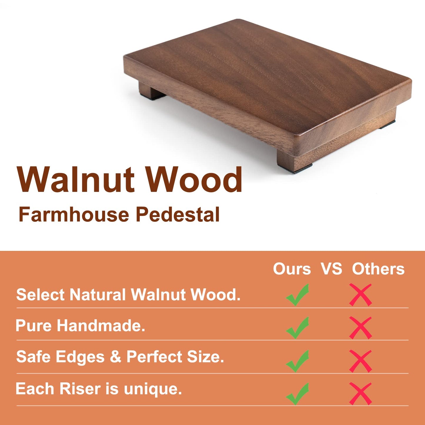 Walnut Wood Pedestal Stand, Wooden Soap Tray Farmhouse Decor Wood Riser Display for Bottle Plant Makeup Tissues Candles Towels Jewelry (Medium, 9 x 5.9 x1.57Inch)