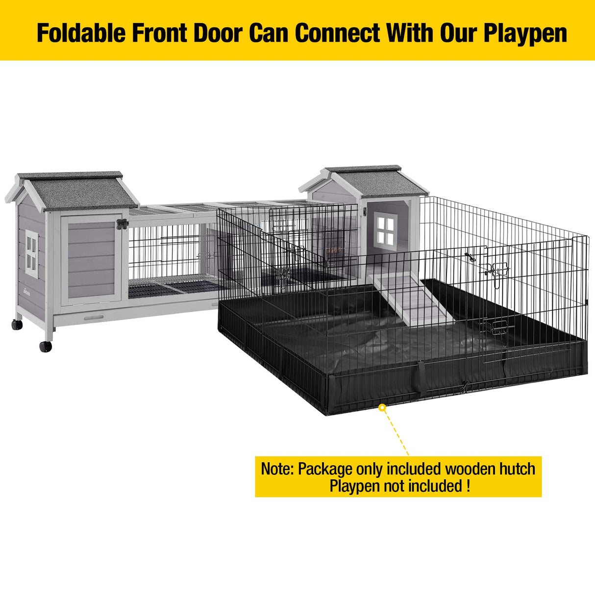 Aivituvin Rabbit Hutch Bunny Cage with Double House and Run Indoor Outdoor Guinea Pig House with Deeper No Leak Trays and Wheels Aivituvin