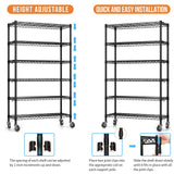 Hodonas 2300LBS Wire Shelving Unit, 36"W x 14"D x 75"H Metal Standing Shelf Units with Wheels / Leveling Feet, 6 Tier, Adjustable, Heavy Duty, and NSF Storage Shelves, Rolling Metal Shelving Wire Rack Hodonas