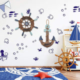 2 Pack 13" Nautical Beach Wooden Ship Wheel and 13" Wooden Anchor with Rope Nautical Boat Steering Wheel Rudder Anchor Wall Art Decor Door Hanging Ornament Beach Theme Home Decoration(Retro Brown) Meching