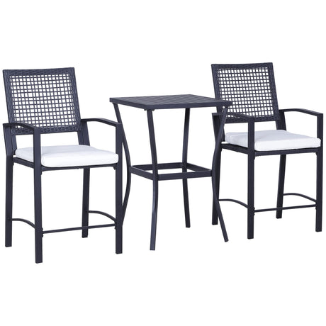 Outsunny 3pcs Patio Bar Set with Soft Cushion, Rattan Wicker Outdoor Furniture Set for Backyards, Lawn, Deck, Poolside Outsunny
