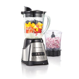 Hamilton Beach Power Elite Blender for Shakes and Smoothies with 3-Cup Vegetable Chopper Mini Food Processor, 40oz Glass Jar, 12 Functions for Puree, Ice Crush, Black and Stainless Steel (58149) Hamilton Beach