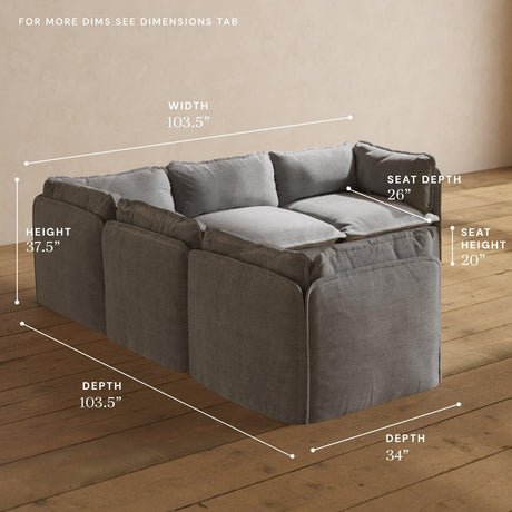 Anabei Modular Washable 5-Seater Corner Sectional in Ash | Deluxe+ Seat | Cloud Pillow Anabei