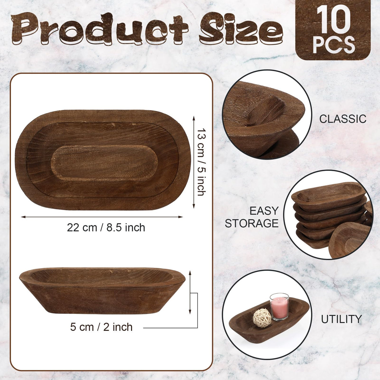 Nuogo 10 Pack Wooden Dough Bowls Bulk Rustic Dough Bowls for DIY Candle Home Crafts Making Farmhouse Fruits Supplies Decoration(8.5 Inches,Brown) Nuogo