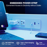 Grandder Gaming Desk 40 Inch with Power Outlet and LED Light, Computer Desk with Reversible Shelves and Storage Drawer, Pc Small Desk for Home Office Table with Bag, Carbon Fiber White Grandder