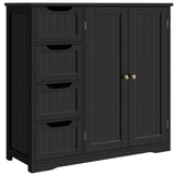Yaheetech Black Wooden Bathroom Storage Cabinet with 4 Drawers and Double Doors Yaheetech