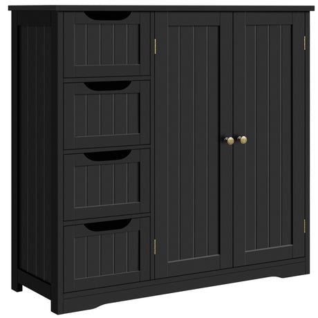 Yaheetech Black Wooden Bathroom Storage Cabinet with 4 Drawers and Double Doors Yaheetech