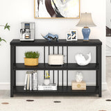 FOLUBAN Entryway Table, Modern Sofa Console Table with 3 Tier Storage Shelf, Hallway Foyer Table for Living Room, Industrial Black Oak FOLUBAN