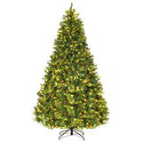 Goplus 8ft Pre-Lit Artificial Christmas Tree, Premium Spruce Hinged Tree 600 LED Lights and Pine Cones, Xmas Tree for Holiday Indoor Décor Goplus