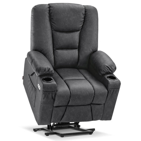 MCombo Power Lift Recliner Chair for Elderly, Lift Chair with Heat and Massage, USB Ports, Cup Holders, Faux Leather 7519 (Medium, Dark Grey) MCombo