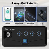 XDeer Biometric Pistol Safe (FCC & California DOJ Certified) - Quick Access Handgun Safe with Fingerprint & Digital Keypad, APP Bluetooth Secure Home Gun Safe for up to 4 Pistols (No Cleaning Kit) XDeer