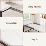 GarveeHome Extendable Dining Table Set for 4-6, Rectangle Large Extendable Kitchen Table with 2 Upholstered Benches & Metal Corner Protect for Dining, Apartment, Space Saving, Marble White GarveeHome