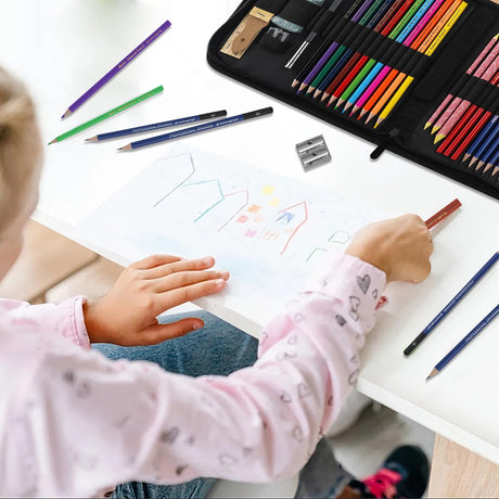 42 Pack Drawing Set Sketch Kit, Art Sketching Supplies has 3-Color Sketchbook Coloring Book Graphite Charcoal watercolor pencils, Portable Travel Size Case gift for Beginner Artists Adults Heshengping