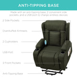 Best Choice Products Modern Linen Electric Power Lift Chair, Recliner Massage Chair, Adjustable Furniture for Back, Legs w/ 3 Positions, USB Port, Heat, Cupholders, Easy-to-Reach Button - Olive Best Choice Products