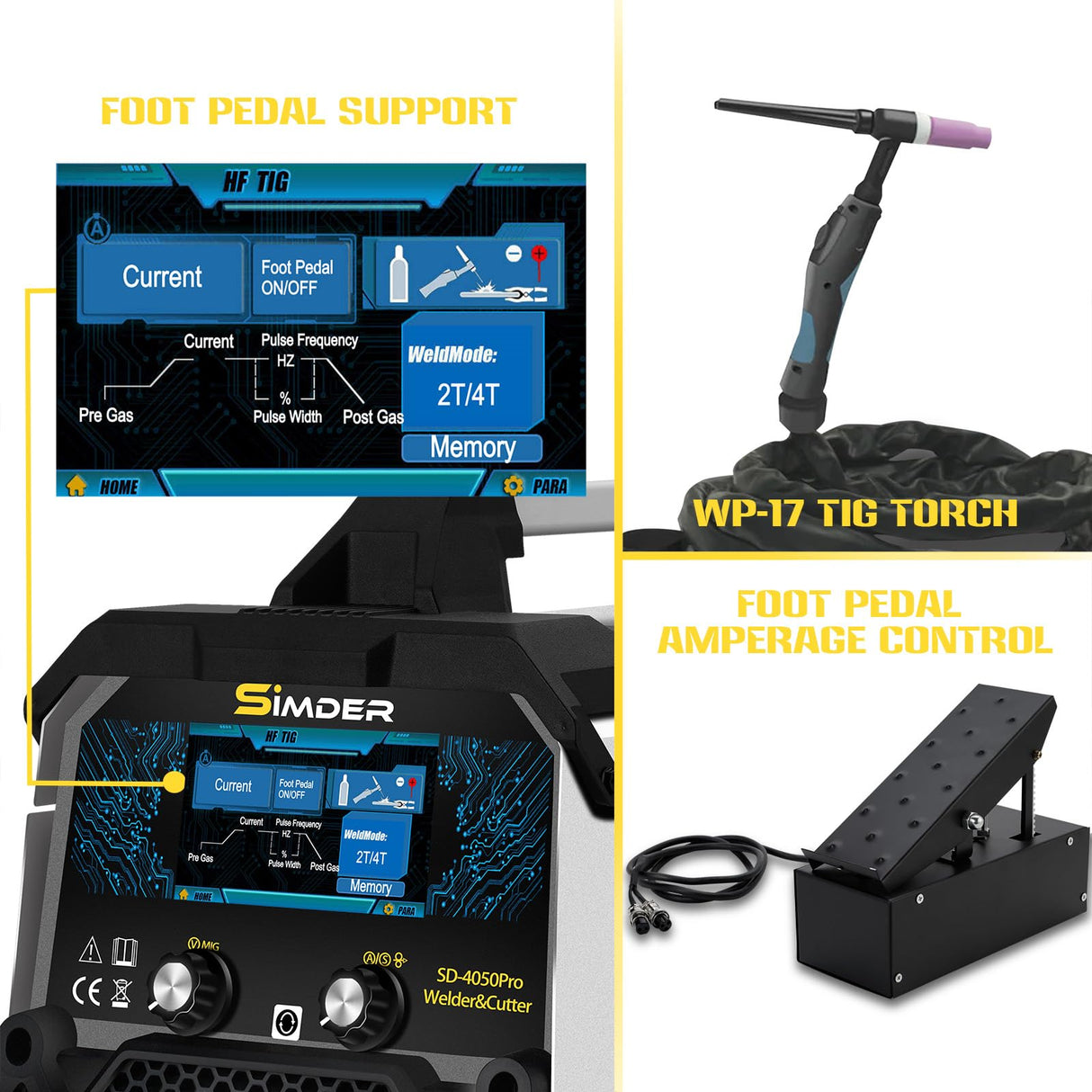 SSIMDER Aluminum MIG Welder Pulse MIG/MAG/HF TIG/Stick/Pilot ARC Plasma Cutter 200A Welding Machine SD4050Pro 10 in 1 Welder Cutter Combo S SIMDER