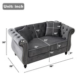 ATUMON 2 Piece Chesterfield Velvet 80“ 3-Seater and 59" Loveseat Sofa Set,Tufted Couch with 4 Pillows,Rolled Arms and Nailhead for Living Room, Bedroom, Office Grey ATUMON