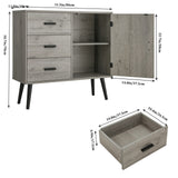 Iwell Storage Cabinet with 3 Drawers & Adjustable Shelf, Sideboard Buffet Cabinet, Small Freestanding Floor Storage Unit, for Living Room, Home Office, Rustic Grey Iwell