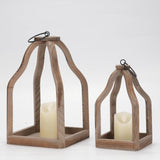 Romadedi Farmhouse Decorative Lantern Wooden - Set of 2 Rustic Wood Lanterns Candle Holder for Wedding Table Centerpieces Indoor Outdoor Fireplace Mantle Home Decor, Brown Romadedi