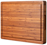Bamboo Wood Cutting Board for Kitchen, 1" Thick Butcher Block, Cheese Charcuterie Board, with Side Handles and Juice Grooves, 16x11" Allsum