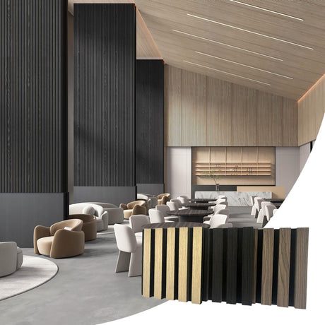 KVENI Acoustic Wood Slat Wall Panel - Wood Panels for Wall and Ceiling,3D Wood Paneling for Interior Wall Decor, 7.87"x 7.87" Fluted Sound Absorbing Panel (Sample, 3Pack) KVENI