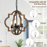 Farmhouse Chandelier Light Fixtures, 4-Light Dining Room Light Fixtures Over Table, Solid Wood Chandeliers for Dining Room, 15.7“ Brown Rustic Chandeliers for Living Room Kitchen Island Bedroom Foyer Stepeak