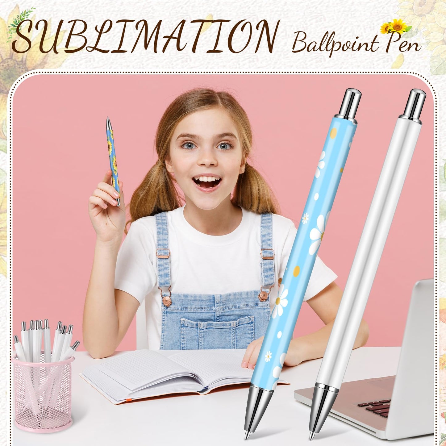 Yexiya 30 Pcs Sublimation Pens Blank No Clip with Shrink Wrap Silver Clip Free Design Sublimation Ballpoint Pen Personalized Pens for DIY Birthday Christmas Office School Stationery Supplies