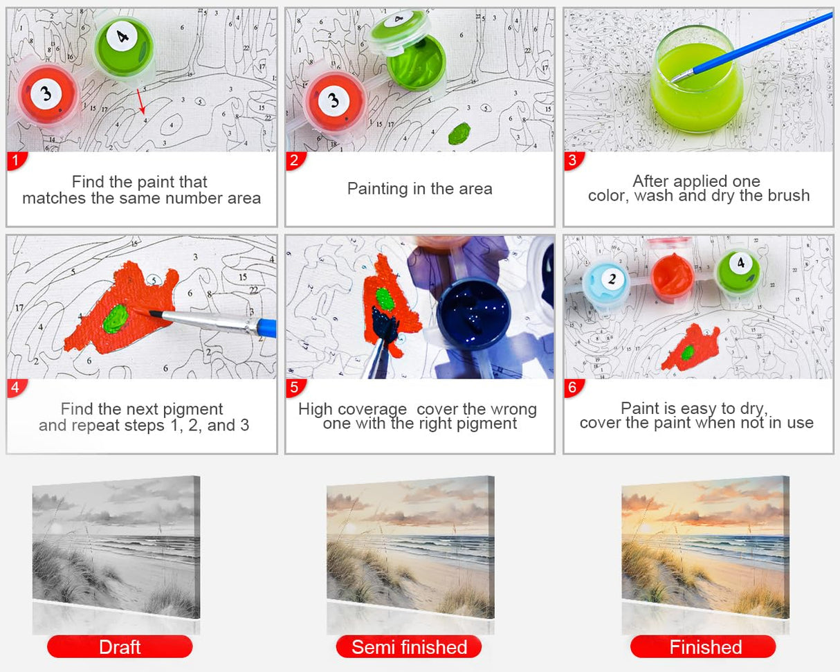 TUMOVO DIY Paint by Number for Adult Ocean, Dune Landscape Paint by Numbers, Nature Landscape Adult Paint by Numbers Kits on Canvas, 16X20 Inch Beach Paint by Numbers for Adults Beginner TUMOVO