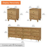 WAMPAT Dressers and Nightstand Set of 4, 94.4 Inches Wood Dresser with 12 Drawers, 2 Pieces Nightstands with Drawers and Charging Stations, Bedroom Furniture Set, Oak Brown WAMPAT