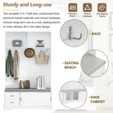 Merax Farmhouse Wood Hall Tree with Bench and Storage Drawers, 4-in-1 Coat Rack with 6 Hooks for Entrance, Hallway White Merax