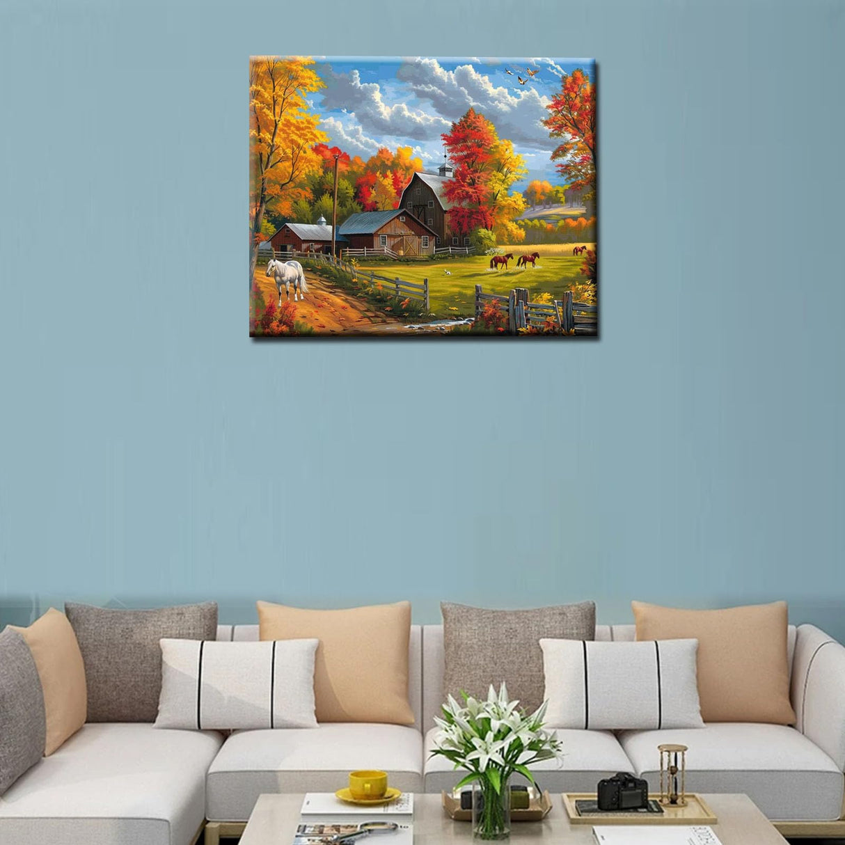 America Farm Digital Paint by Number Kits 16 x 20inch Canvas Autumn Forest DIY Oil Painting for Kids, Students, Adults Beginner with Brushes & Acrylic Pigment - Animal Horse Gifts(Without Frame) Tucocoo