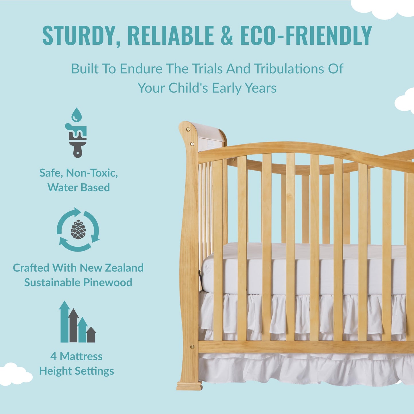 Dream On Me Violet 7-In-1 Convertible Life Style Crib In Natural, Greenguard Gold Certified, 4 Mattress Height Settings, Made Of Sustainable New - WoodArtSupply