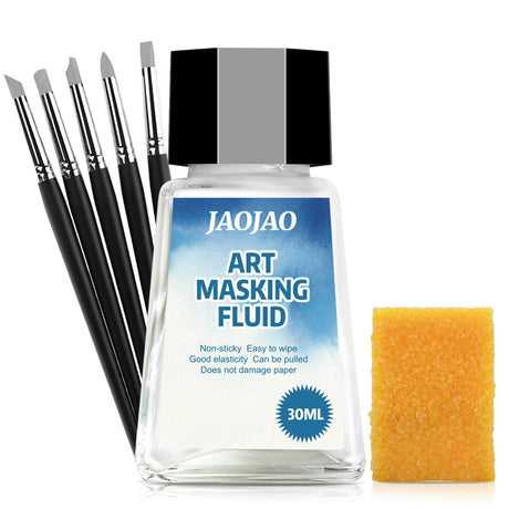JAOJAO Watercolor Masking Fluid, Liquid Masking for Painting Watercolor Accessories with Silicone Pen Cleaning Brush Retouching and Covering for Painting and Various Art Projects Supplies,White 30ml JAOJAO