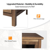 VINGLI Storage Cabinet,Display Cabinet with Glass Doors, Glass Door Cabinet, Rustic Storage Cabinet with Doors and Shelves, Showcase Display Cabinet with Cedar Wood Finish, Walnut VINGLI