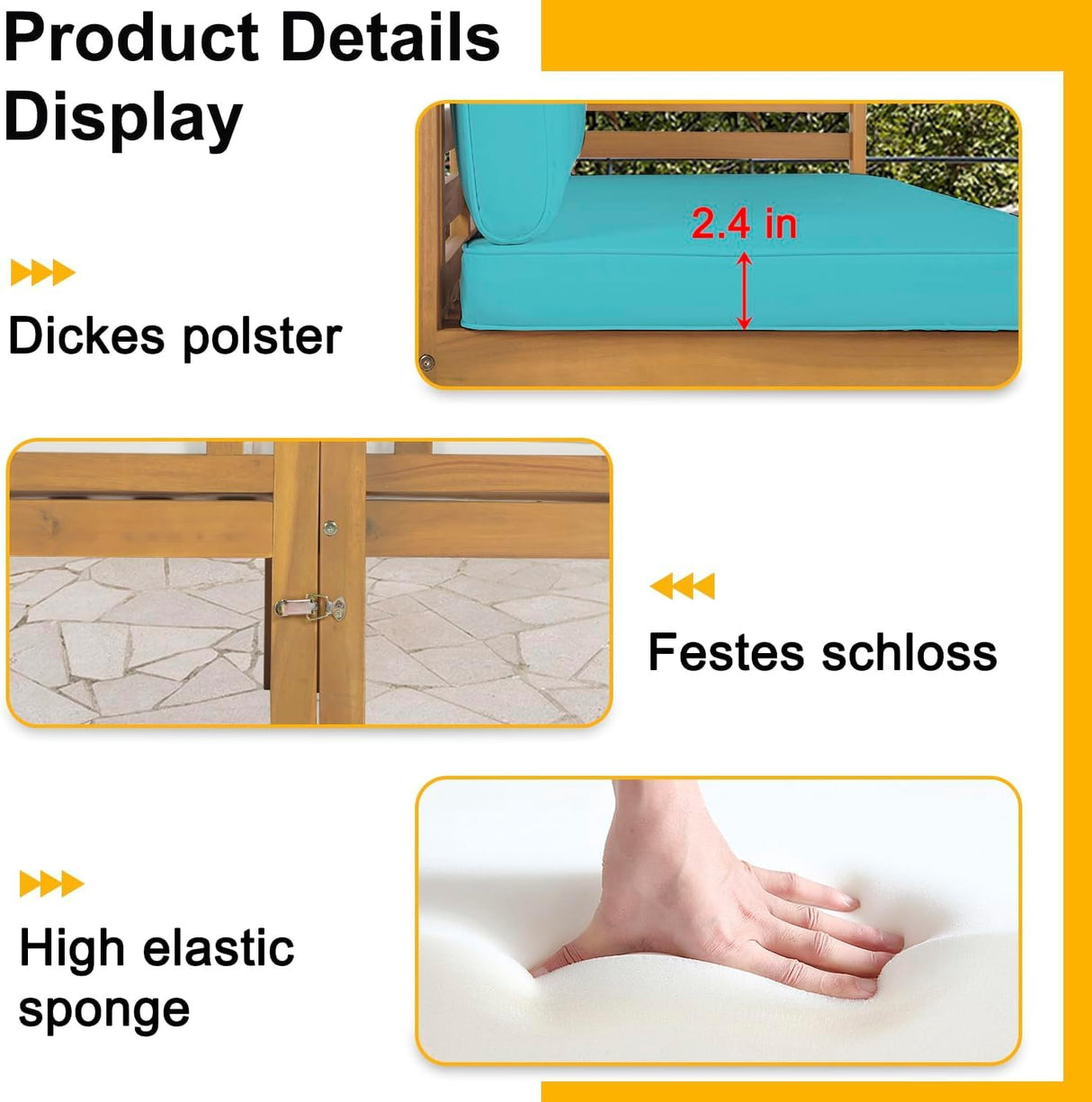 PayLessHere Patio Furniture 4 Pieces Outdoor Furniture L-Shaped Sectional Sofa Conversation Sets Patio Corner Set with Coffee Table Acacia Wood and Waterproof Cushion (Blue) PayLessHere