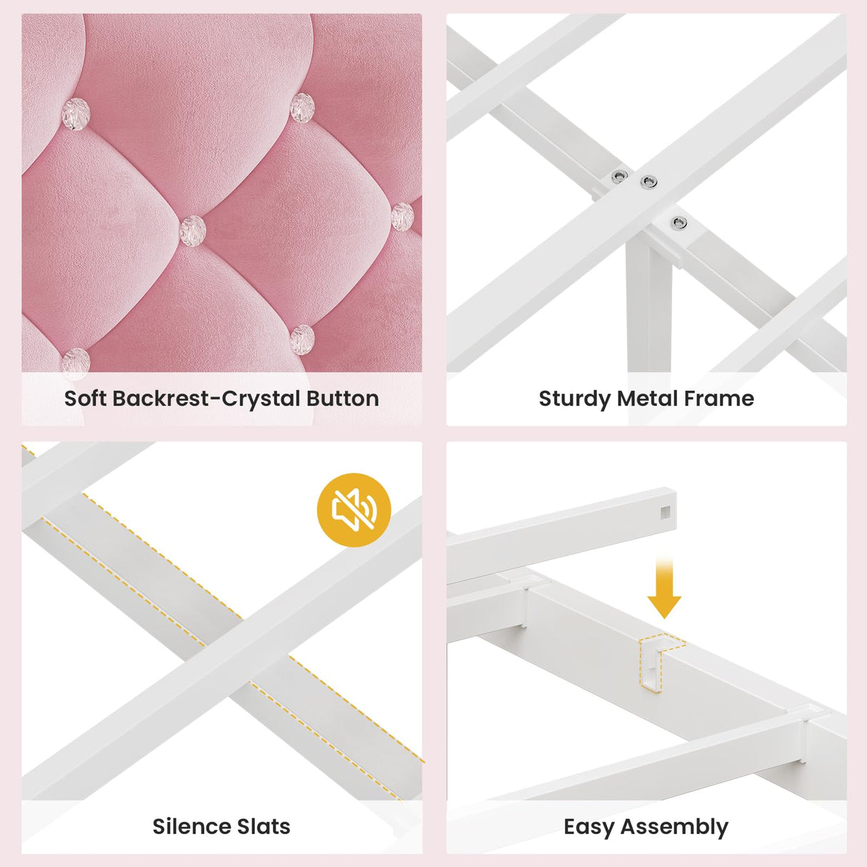 BTHFST Full Szie Girls Bed with LED Lights & Charging Station, Princess Full Size Bed Frame with Hidden Storage Headborad, Sturdy Platform Bed, No Box Spring Needed/Noise-Free/Easy Assembly, Pink BTHFST