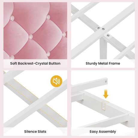 BTHFST Full Szie Girls Bed with LED Lights & Charging Station, Princess Full Size Bed Frame with Hidden Storage Headborad, Sturdy Platform Bed, No Box Spring Needed/Noise-Free/Easy Assembly, Pink BTHFST