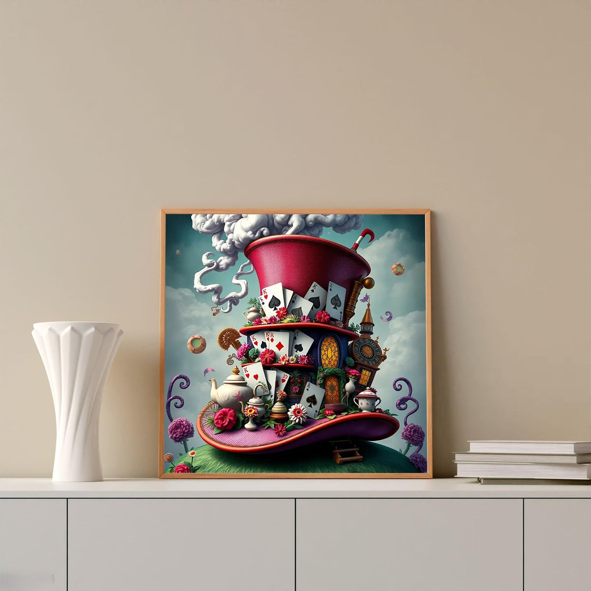 1tonine DIY 5D Fantasy Hat Diamond Art Kits for Adults-Playing Cards Full Drill Round Diamond Dots Paint by Numbers Kit-Red Hat Diamond Painting Gem Arts and Crafts for Home Decor and Gifts 1tonine