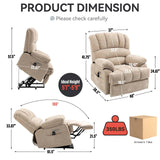 Large Power Lift Recliner Chairs with Massage and Heat for Elderly, Heavy Duty and Safety Motion Reclining Mechanism Chenille Skid Fabric Recliner Chair with USB Ports for Living Room (Beige) MTSVMP
