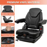 Highback Low Suspension Tractor Seat,Adjustable Backrest Headrest and Slide Rails Forklift seat,Adjustable Armrests Shock Absorber Heavy Duty for Excavator Harvester (with adjustable armrests) TICSEA