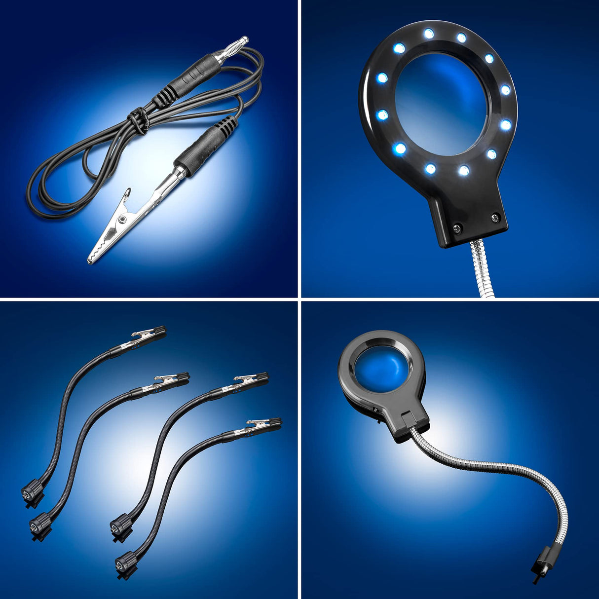 X-Tronic 3090-PRO-X – 75 W Soldering Iron Station – 5 Extra Tips, 2 LED Displays, Sleep Func, C/F, 3 Temp Presets, Mini Mag Lamp, 4 Helping Hands, Solder Sucker, Tweezers, Solder, Brass & Wet Sponges X-TRONIC